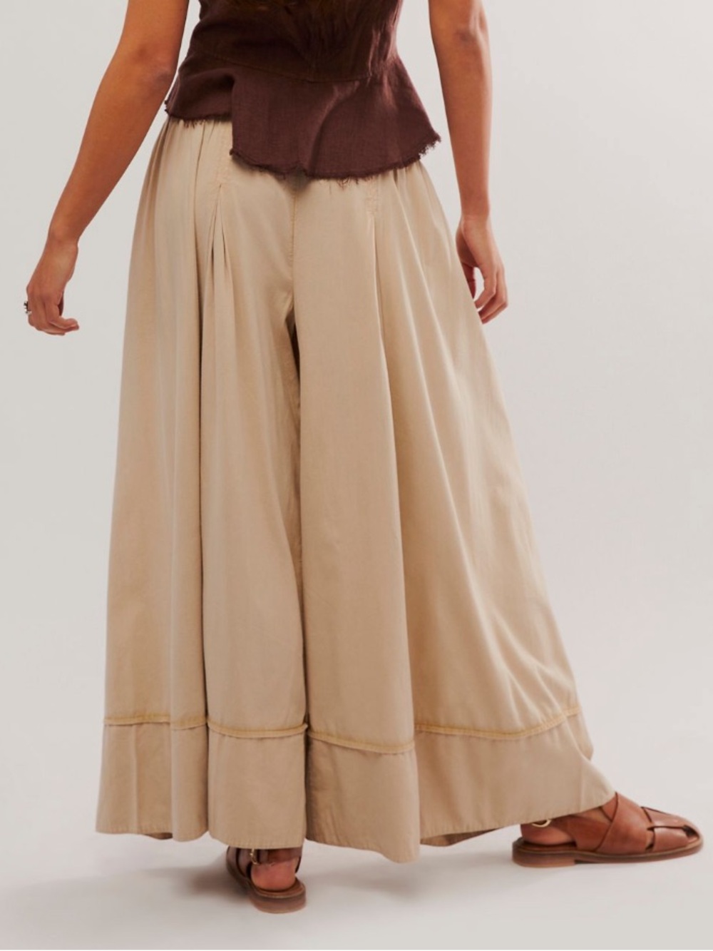 Free People Wide Leg Pants in Beige and Brown - Picture 2 of 3